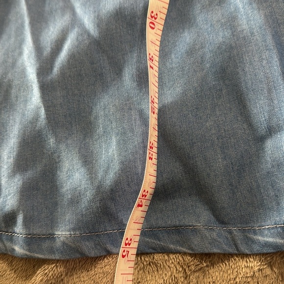 Lovers + Friends Denim V Neck Tie Blue Puff Sleeve Chambray Mini Dress - Picture 7 of 11